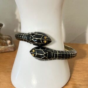Black and Gold Enamel Snake Hinged Bracelet -